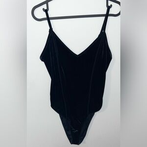 Forever 21 Dark Blue Velvet V-Neck Spaghetti Strap Bodysuit, Size M